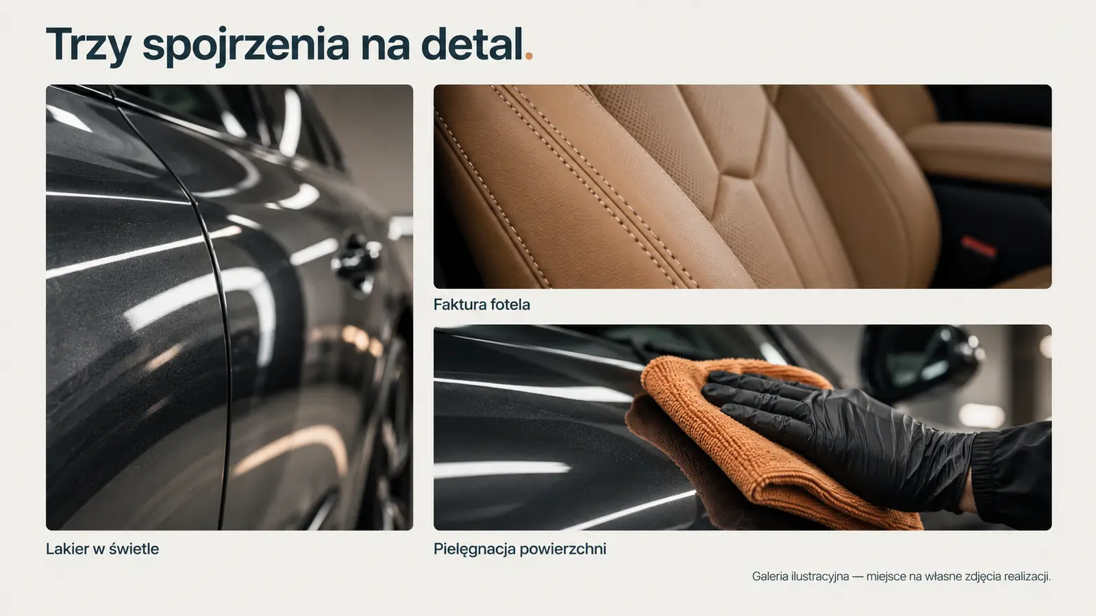 Projekt szablonu Galeria dla auto detailingu — sekcja Galeria materiałów