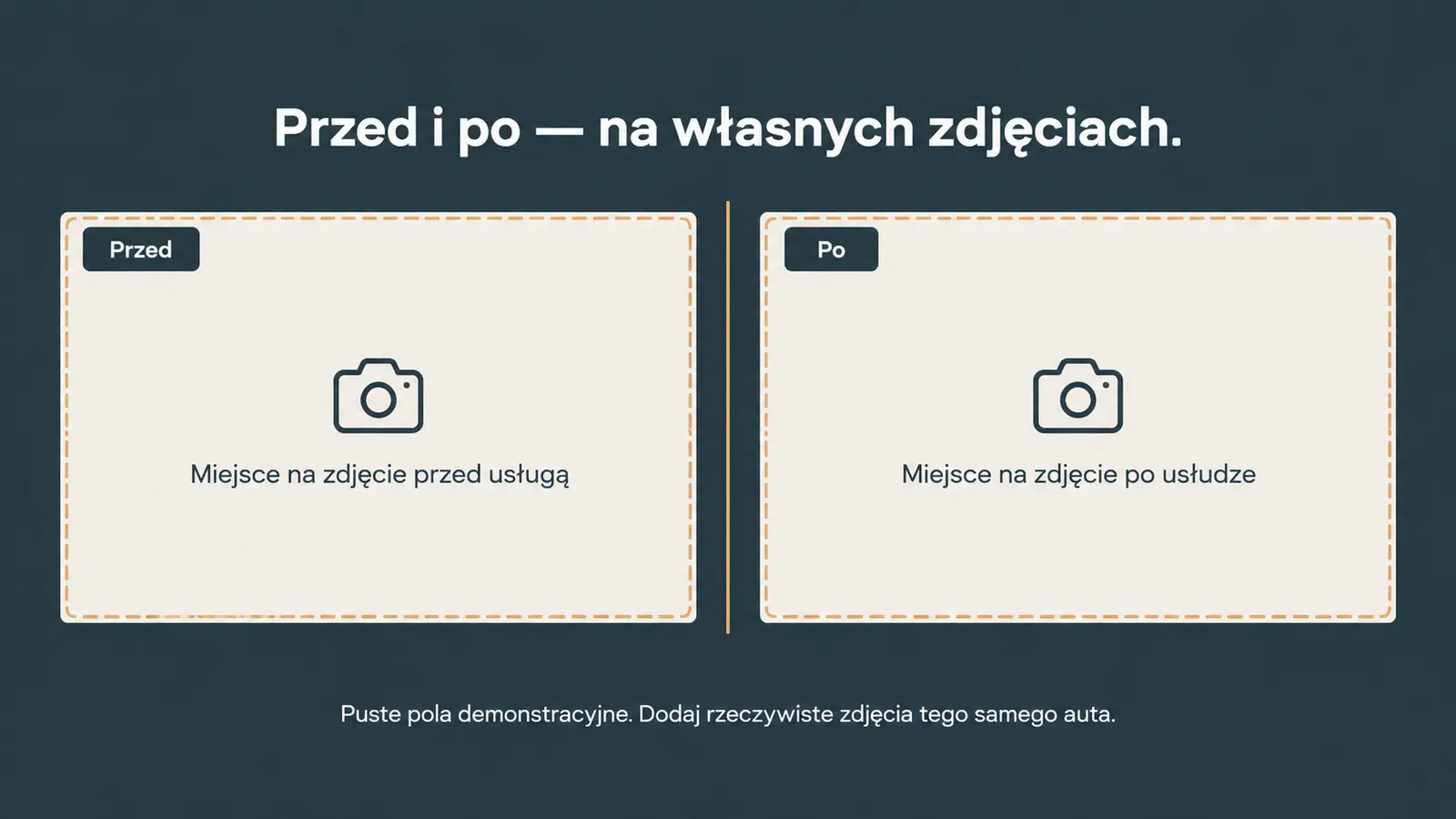 Projekt szablonu Galeria dla auto detailingu — sekcja Miejsce na porównanie