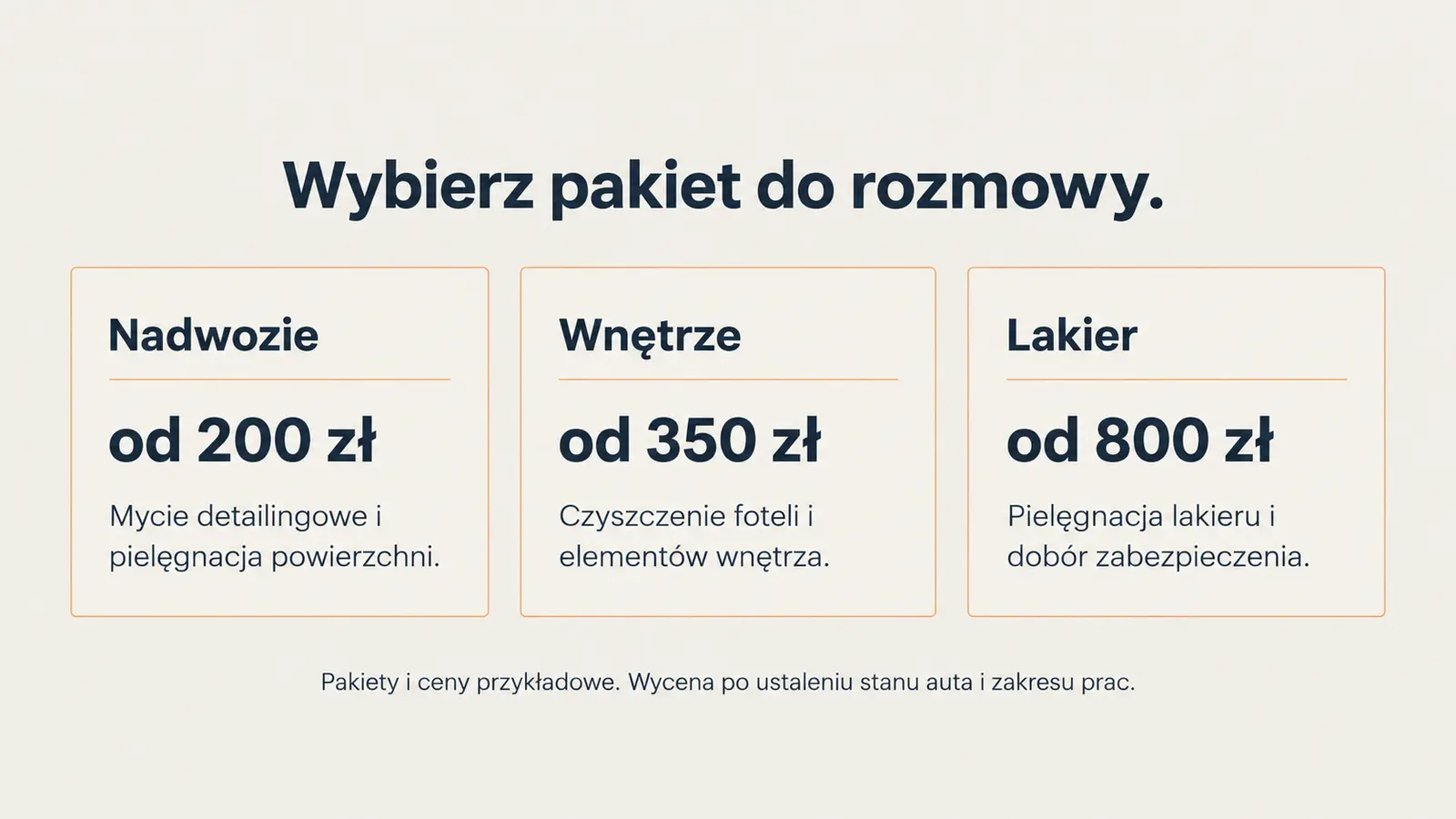 Projekt szablonu Galeria dla auto detailingu — sekcja Pakiety i ceny
