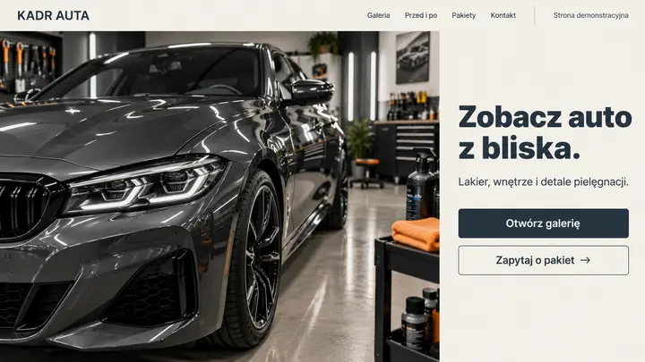 Projekt szablonu Galeria dla branży Auto detailing — pierwszy ekran