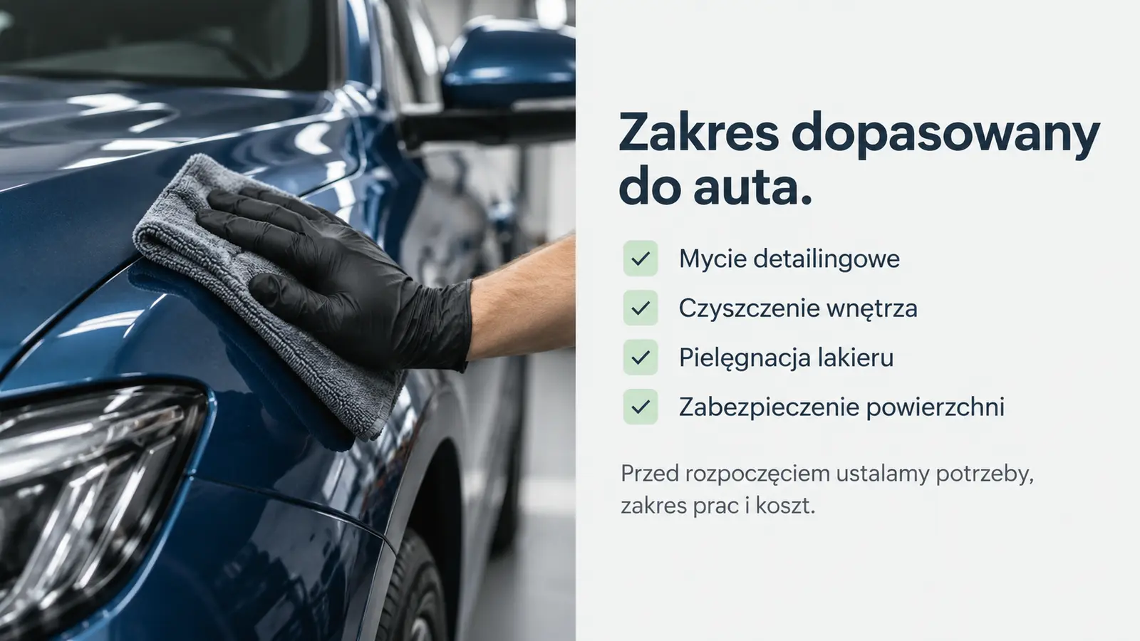 Projekt szablonu Klasyczny dla auto detailingu — sekcja Zakres prac
