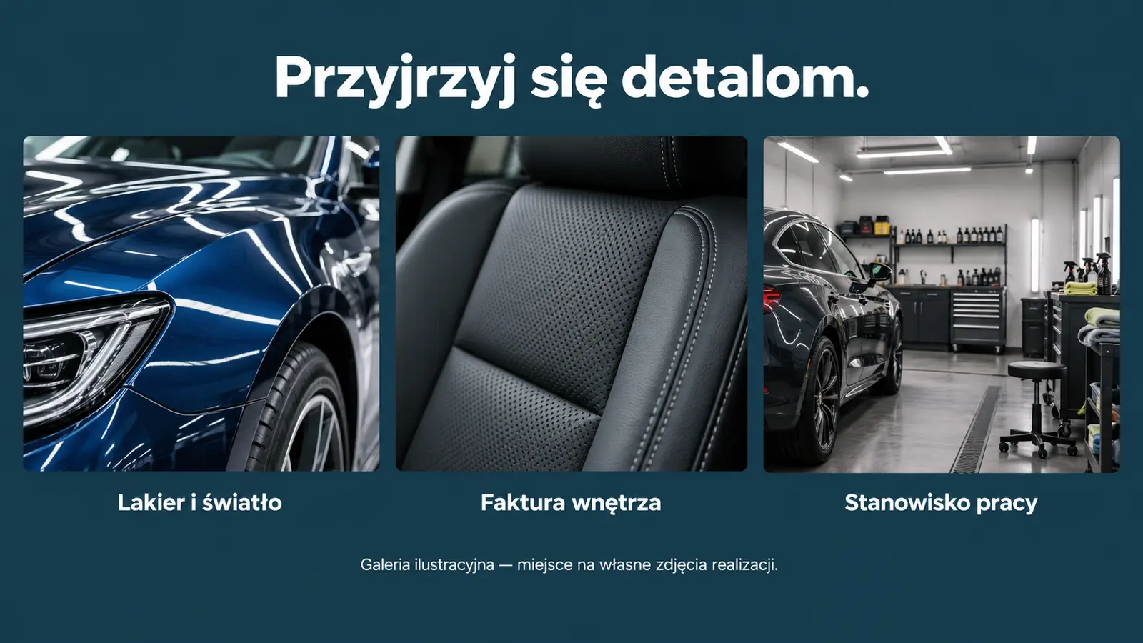 Projekt szablonu Klasyczny dla auto detailingu — sekcja Galeria ilustracyjna
