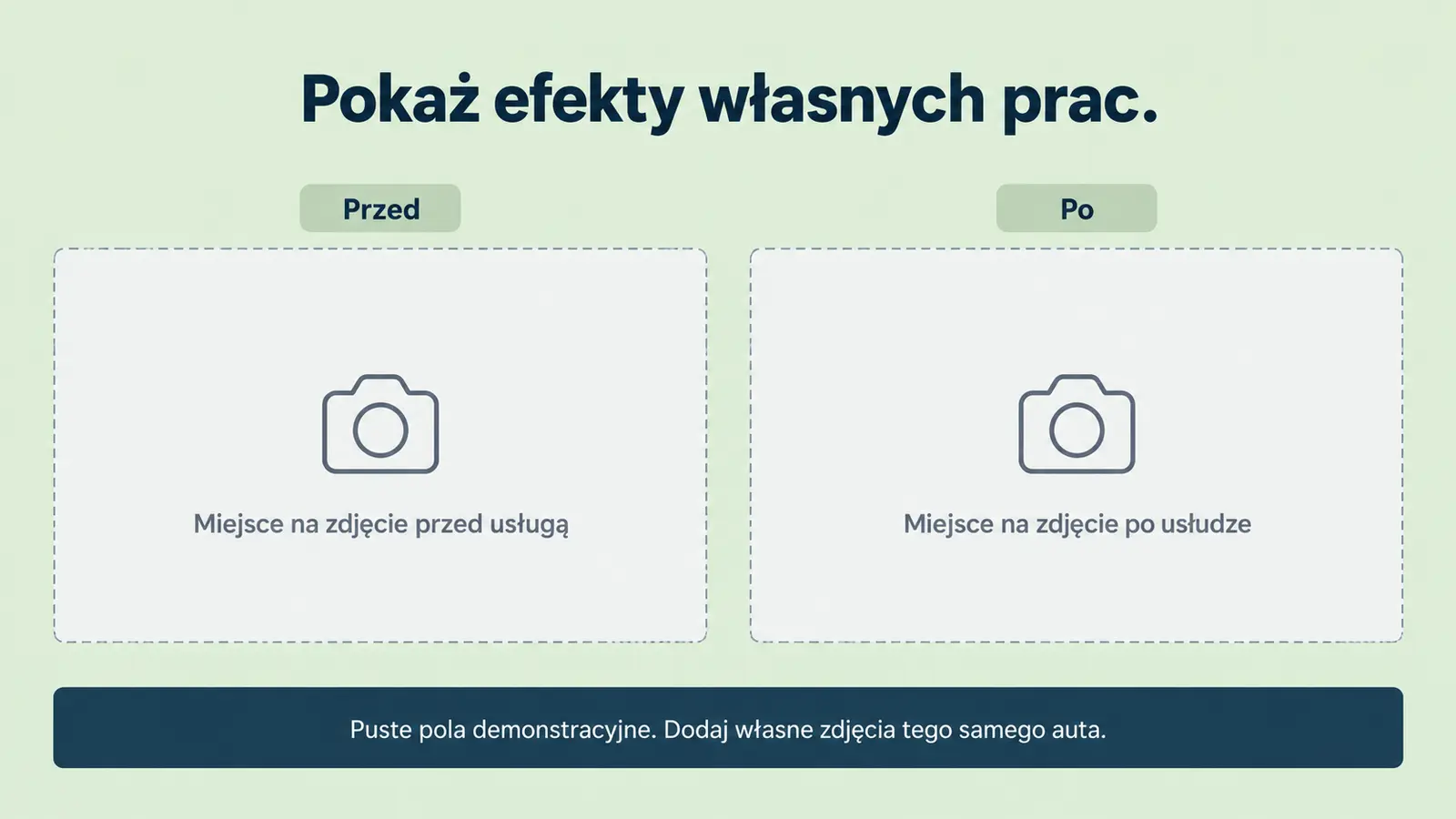 Projekt szablonu Klasyczny dla auto detailingu — sekcja Własne porównanie przed i po