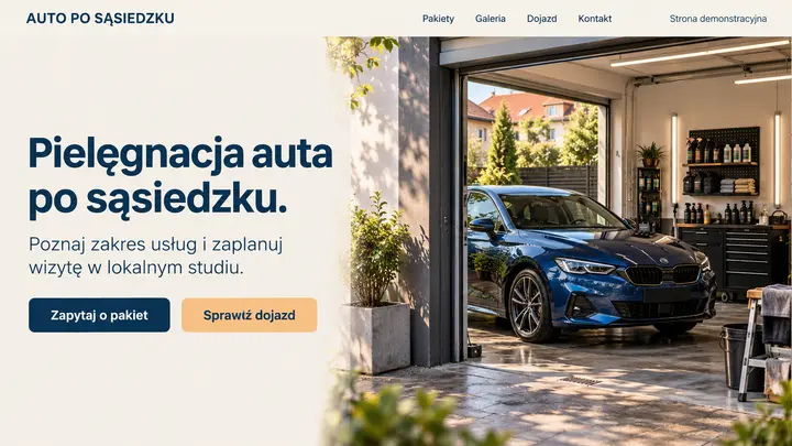 Projekt szablonu Lokalny dla branży Auto detailing — pierwszy ekran