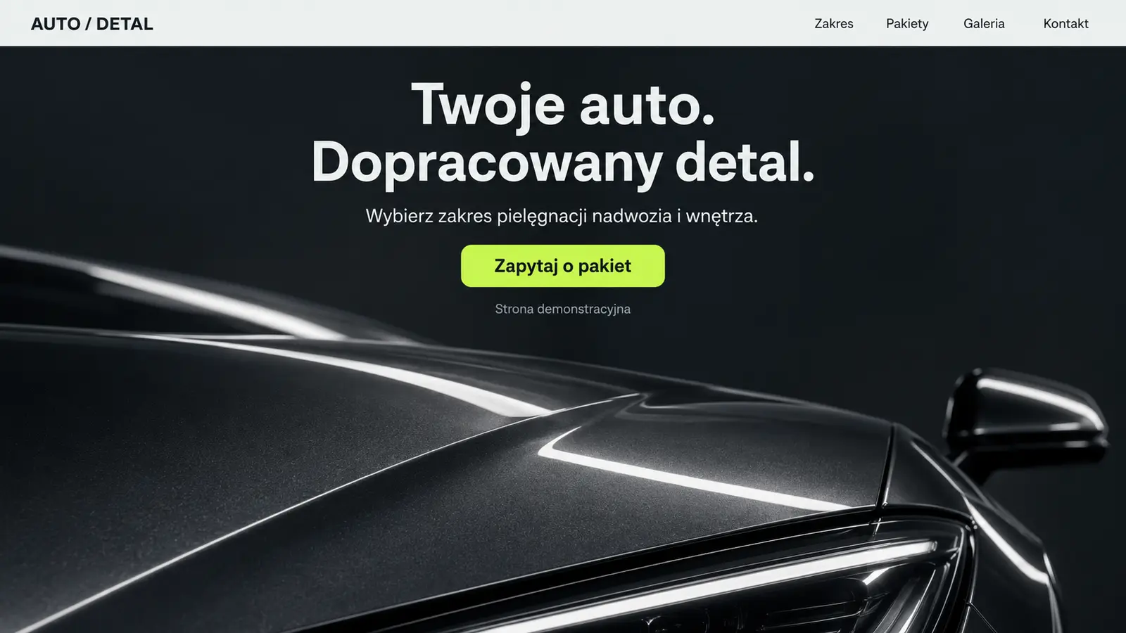 Projekt szablonu Nowoczesny dla auto detailingu — sekcja Detal w centrum