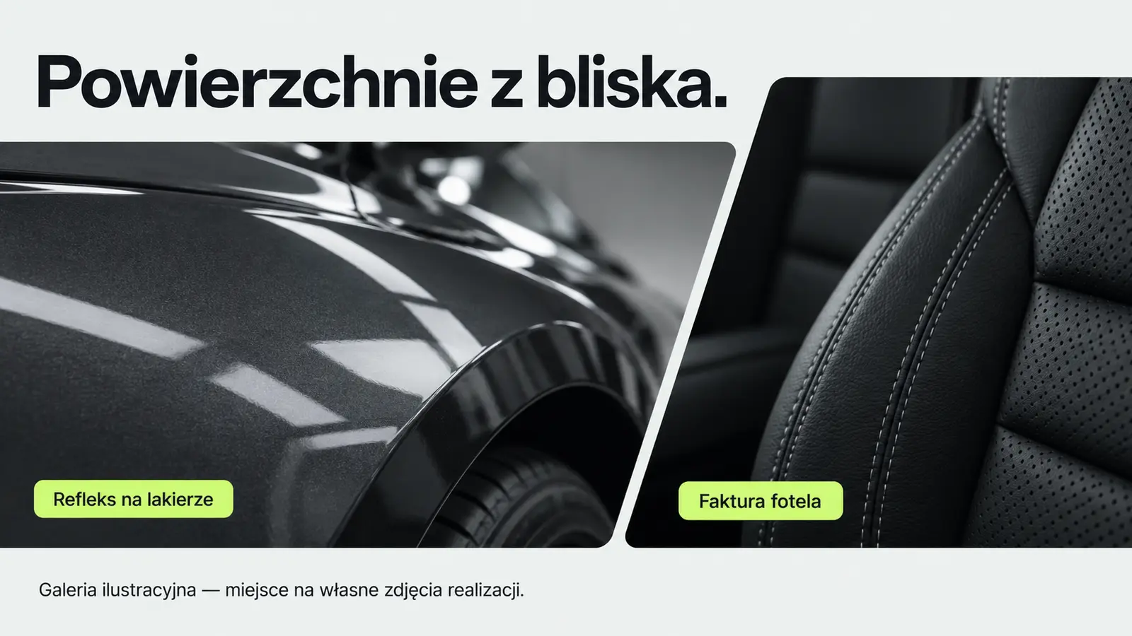 Projekt szablonu Nowoczesny dla auto detailingu — sekcja Detale nadwozia i wnętrza
