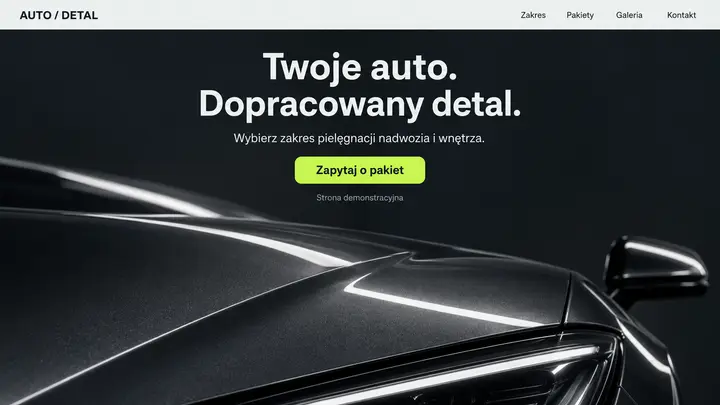 Projekt szablonu Nowoczesny dla branży Auto detailing — pierwszy ekran