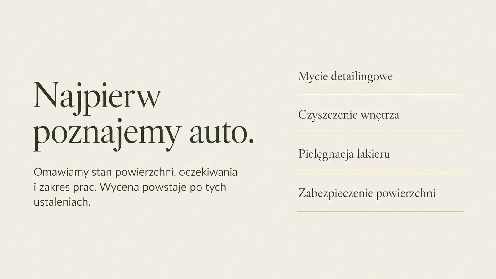Projekt szablonu Premium dla auto detailingu — sekcja Zakres prac