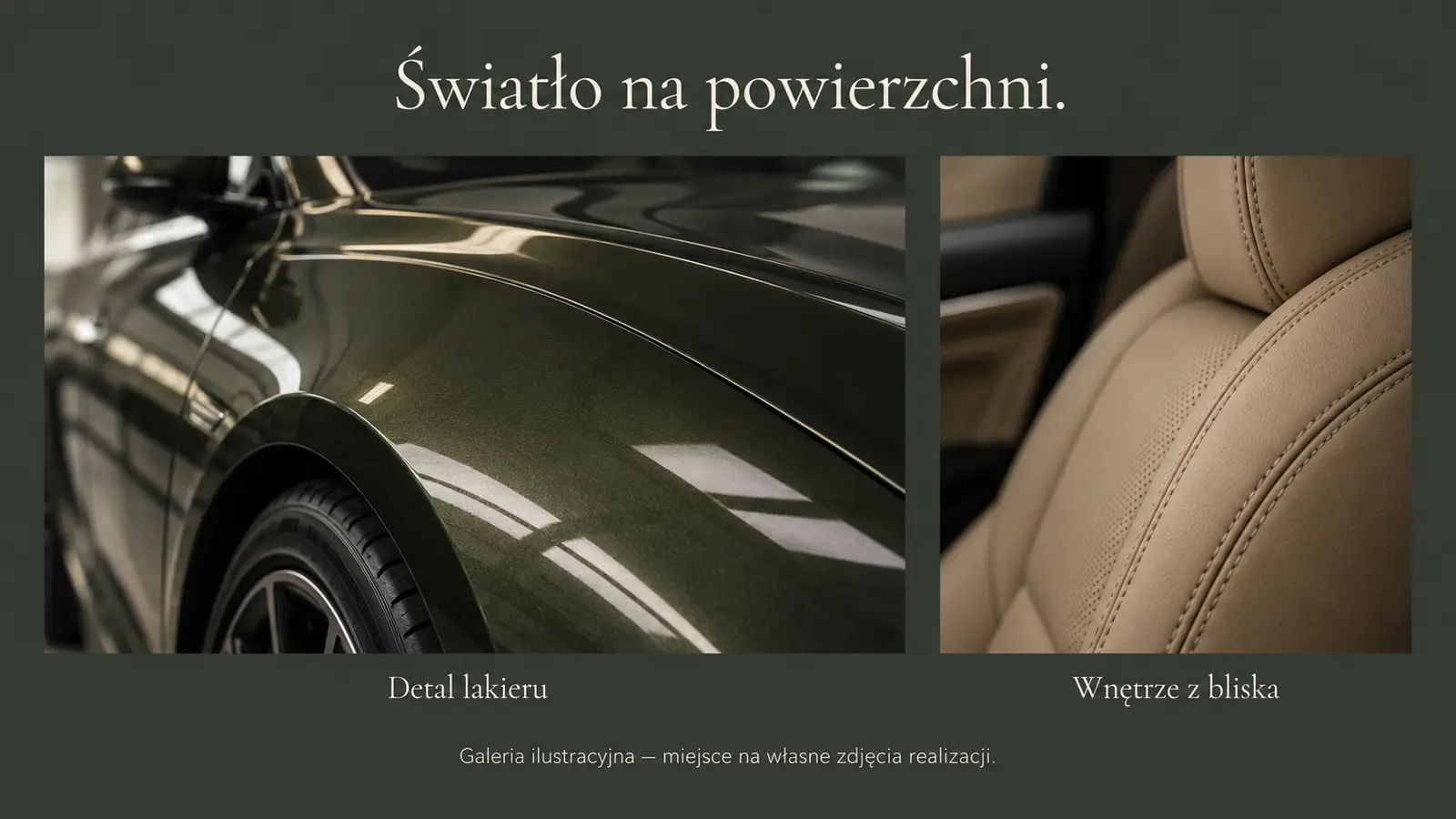 Projekt szablonu Premium dla auto detailingu — sekcja Galeria materiałów