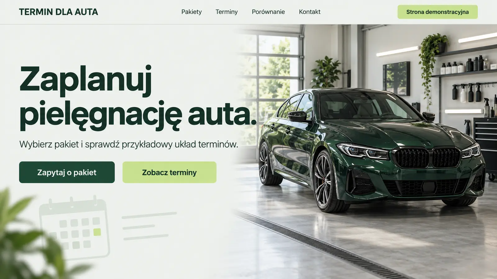 Projekt szablonu Rezerwacje dla auto detailingu — sekcja Rezerwacja