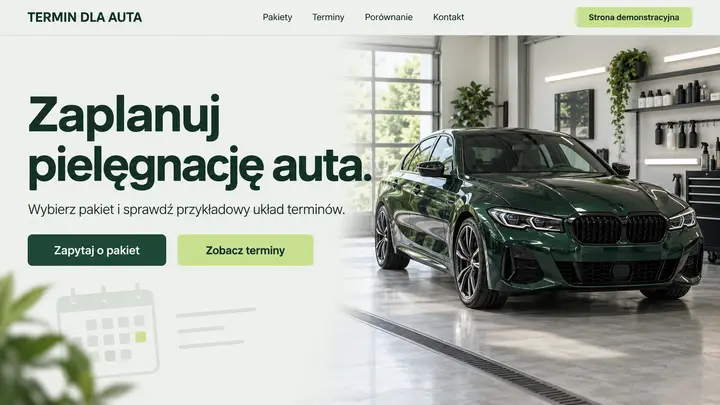 Projekt szablonu Rezerwacje dla branży Auto detailing — pierwszy ekran