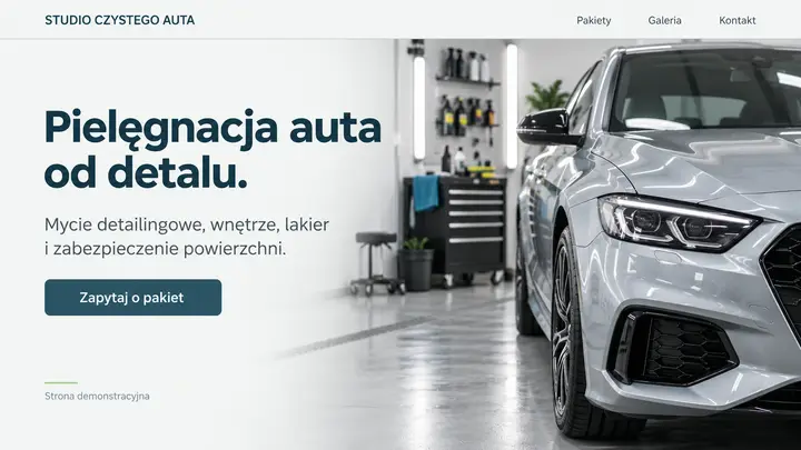 Projekt szablonu Wizytówka dla branży Auto detailing — pierwszy ekran