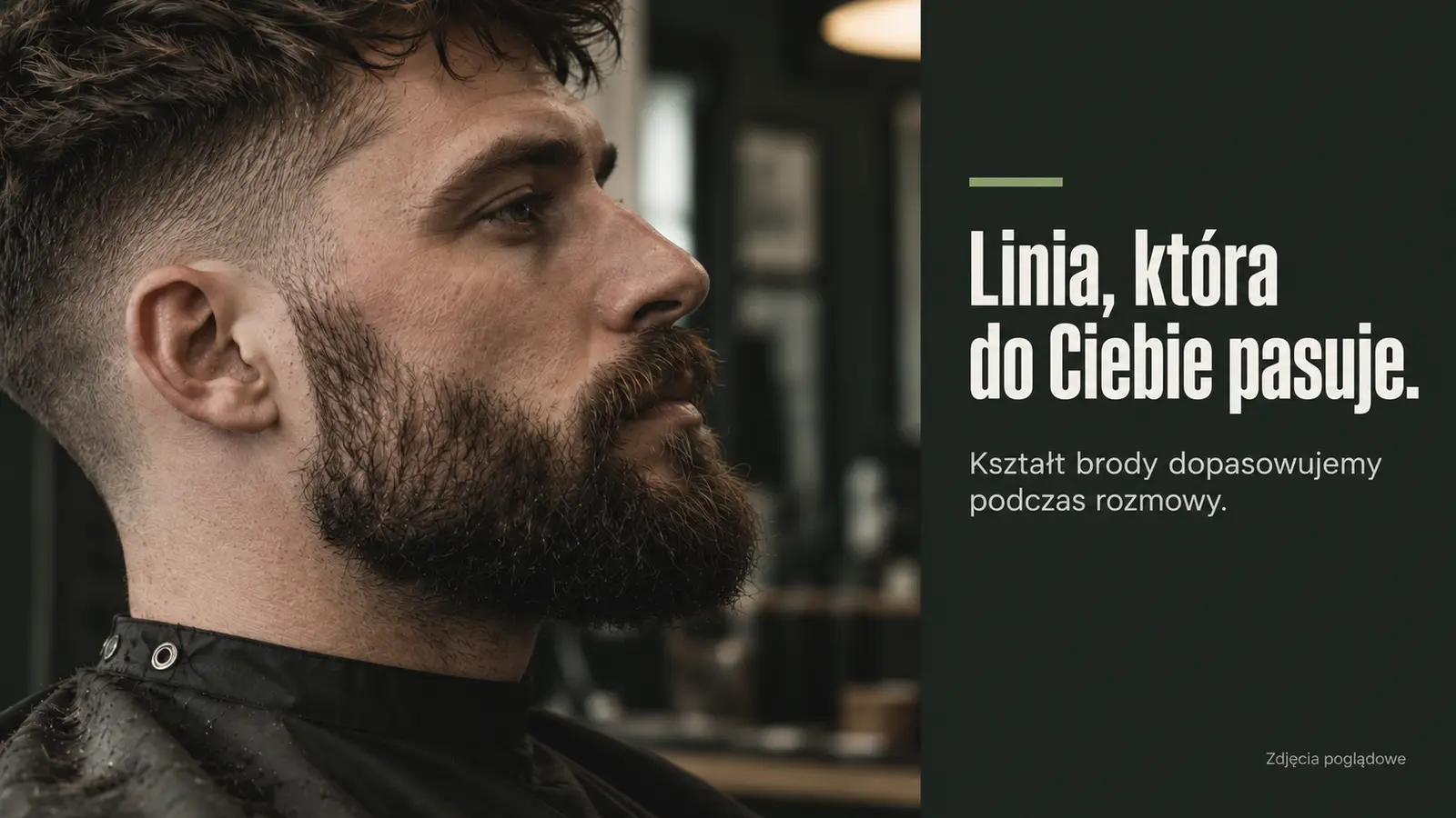 Projekt szablonu Galeria dla barbera — sekcja Broda i detal