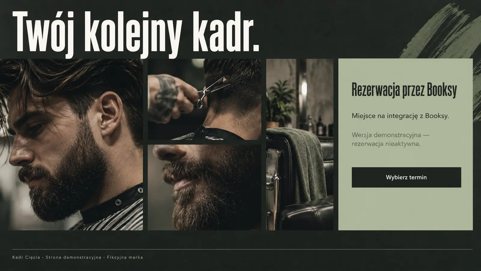 Projekt szablonu Galeria dla barbera — sekcja Rezerwacja