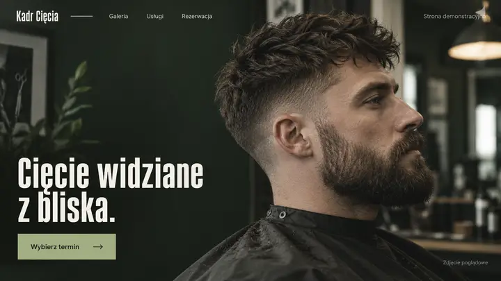 Projekt szablonu Galeria dla branży Barber — pierwszy ekran