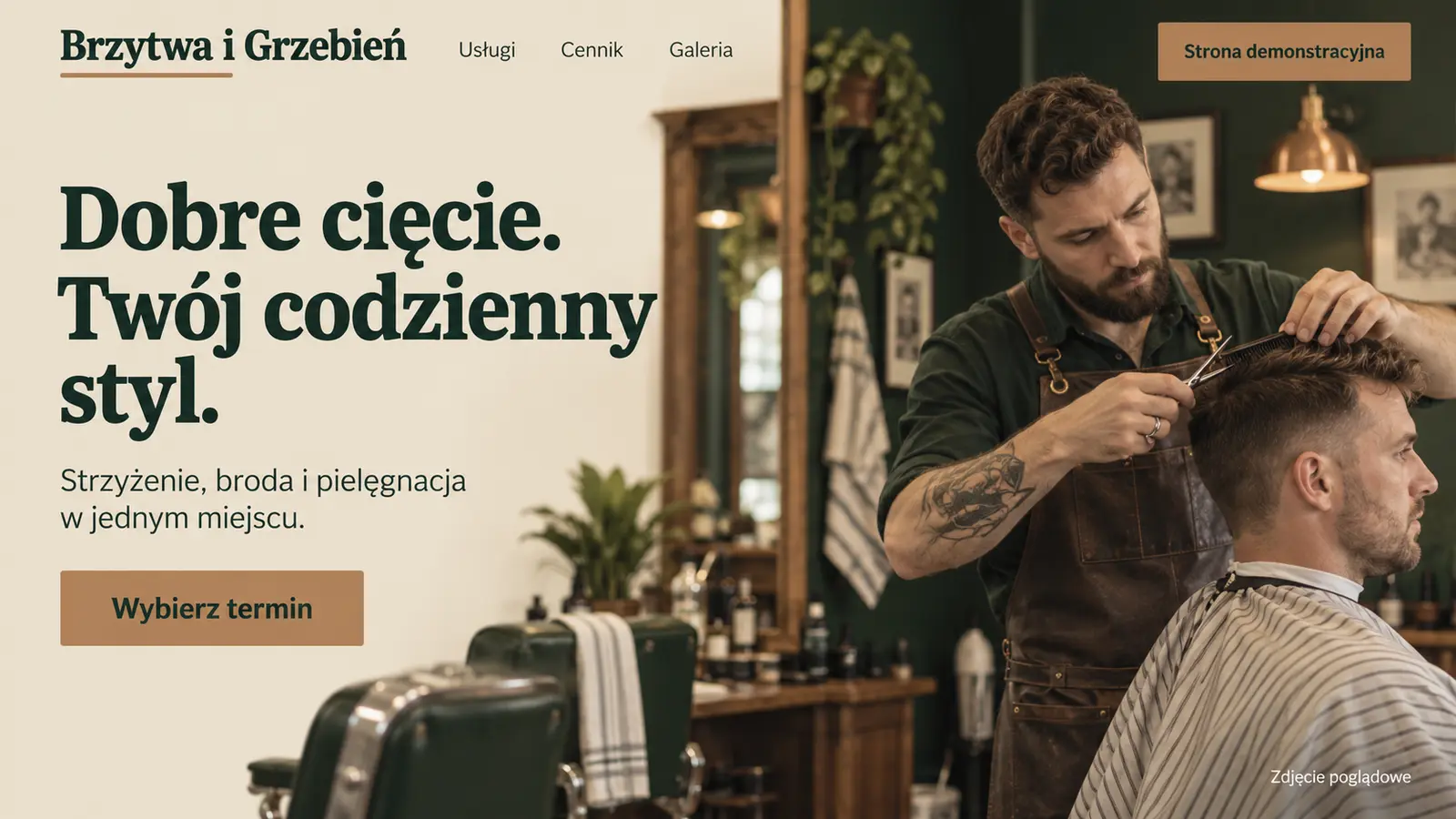 Projekt szablonu Klasyczny dla barbera — sekcja Salon barberski
