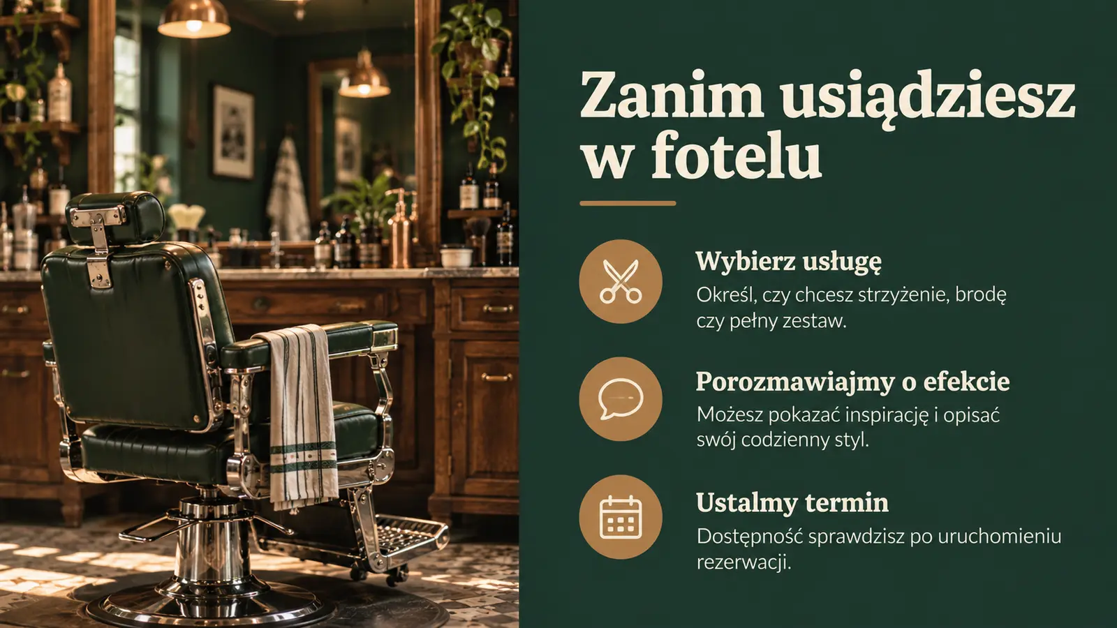 Projekt szablonu Klasyczny dla barbera — sekcja Przed wizytą