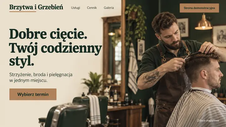 Projekt szablonu Klasyczny dla branży Barber — pierwszy ekran