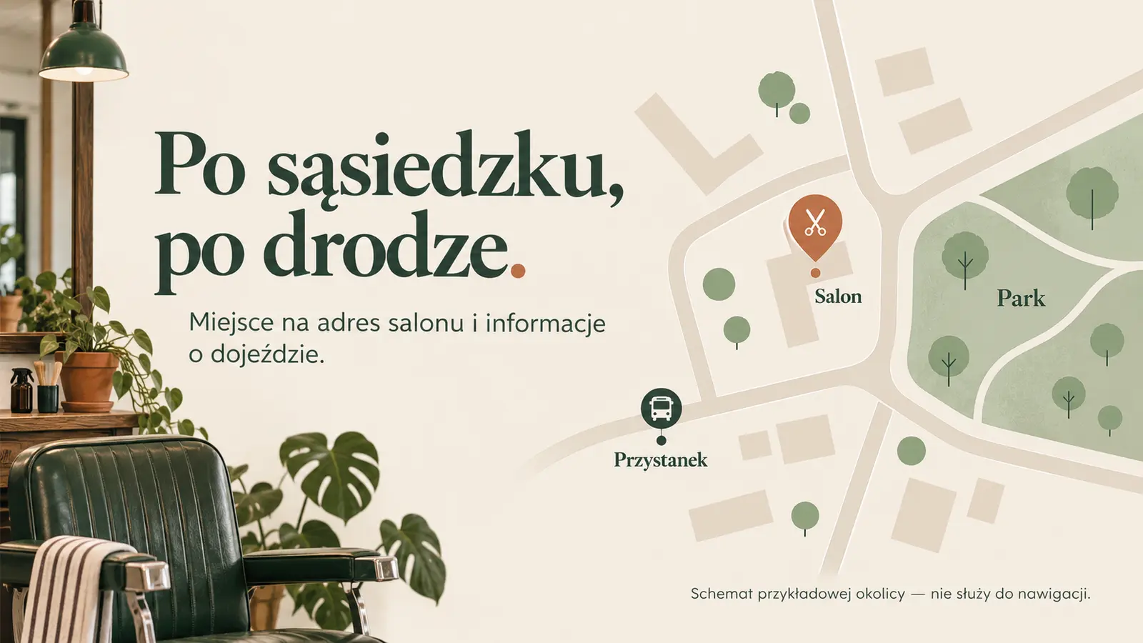 Projekt szablonu Lokalny dla barbera — sekcja Nasza okolica