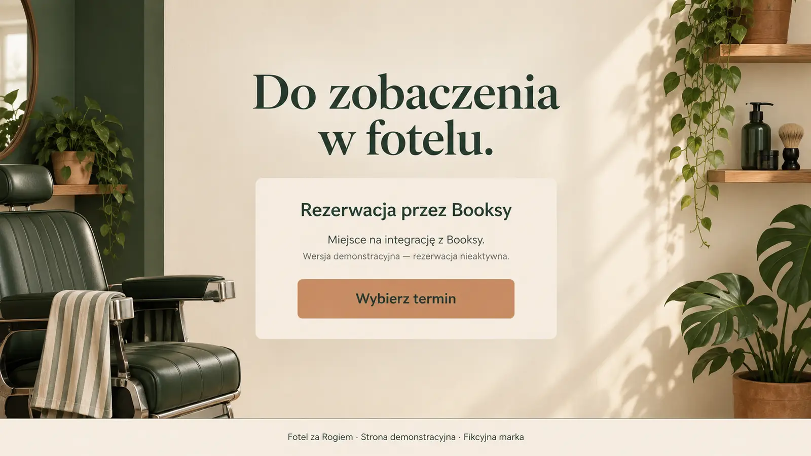 Projekt szablonu Lokalny dla barbera — sekcja Rezerwacja