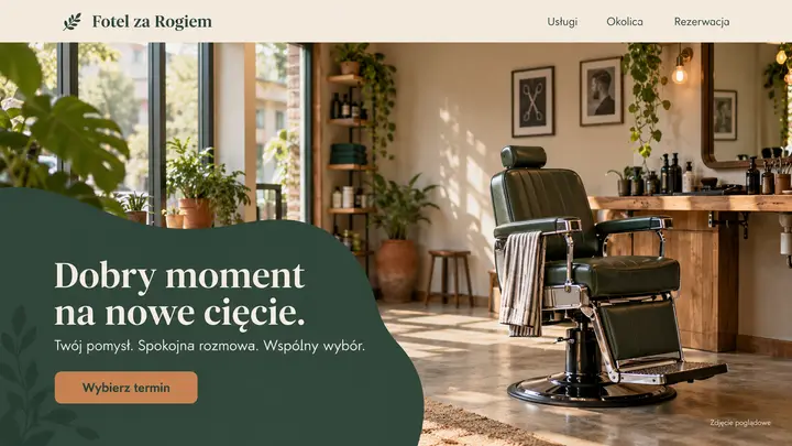 Projekt szablonu Lokalny dla branży Barber — pierwszy ekran