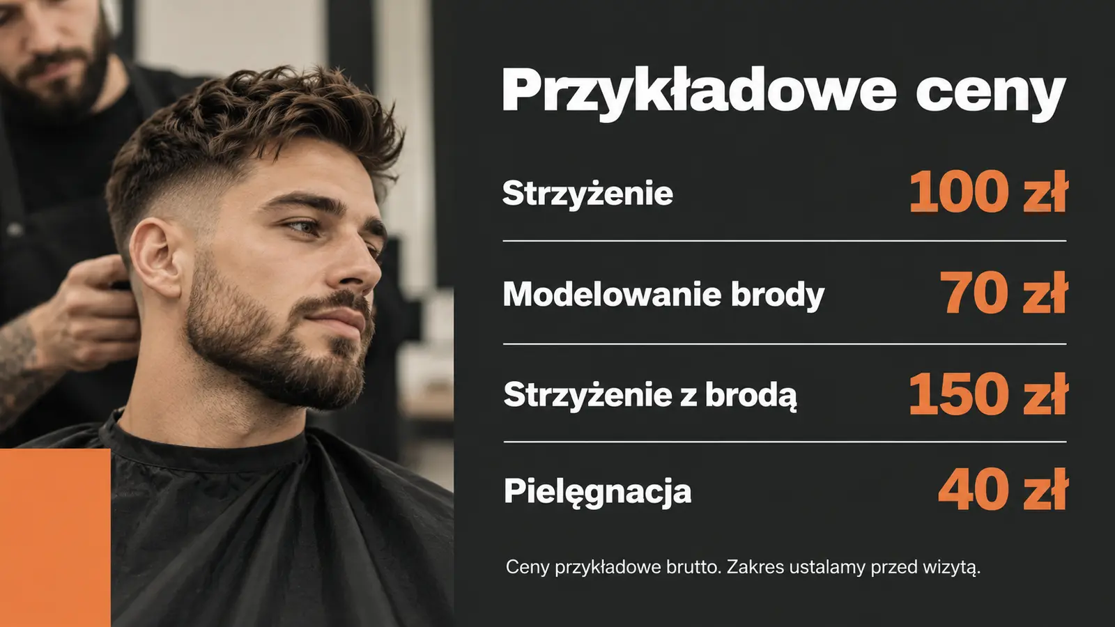 Projekt szablonu Nowoczesny dla barbera — sekcja Ceny