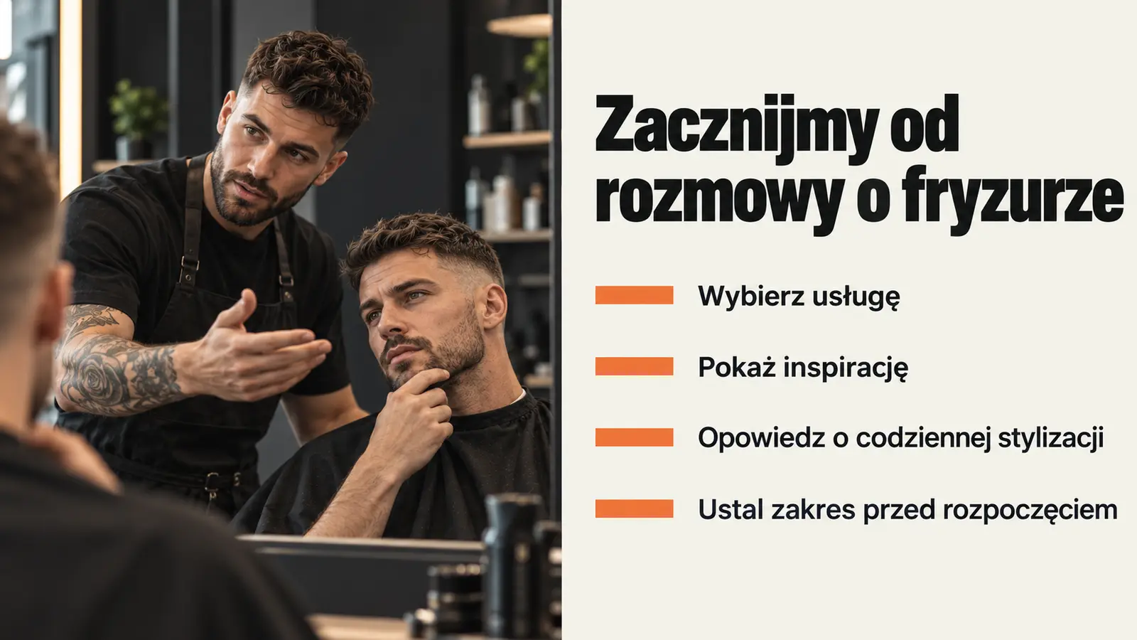 Projekt szablonu Nowoczesny dla barbera — sekcja Przed wizytą