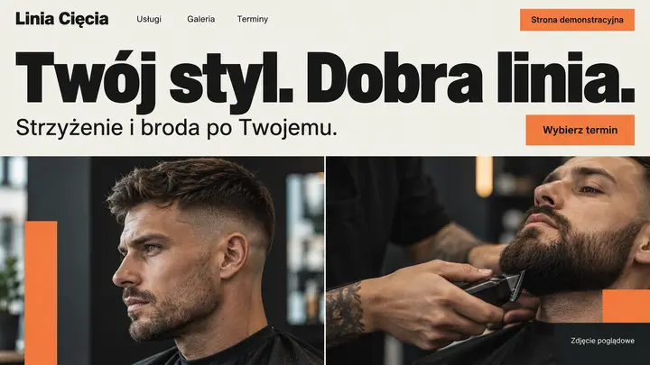 Projekt szablonu Nowoczesny dla branży Barber — pierwszy ekran