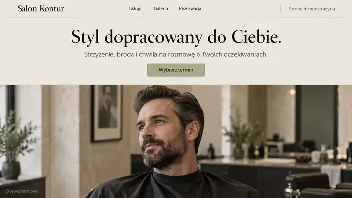 Projekt szablonu Premium dla branży Barber — pierwszy ekran