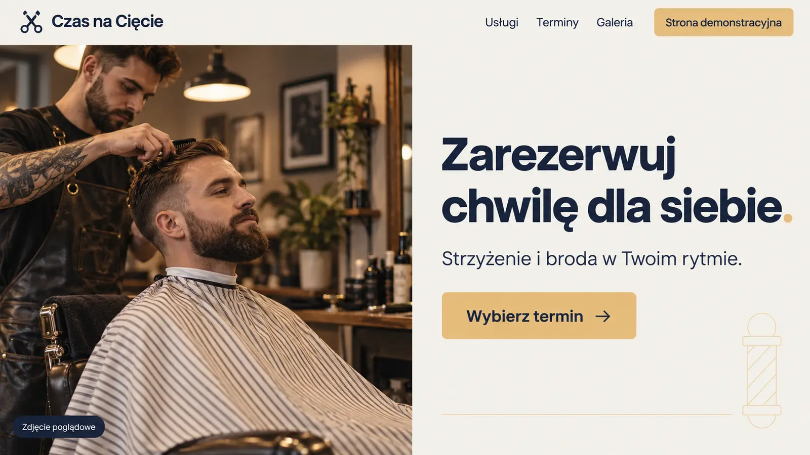 Projekt szablonu Rezerwacje dla barbera — sekcja Czas na Cięcie