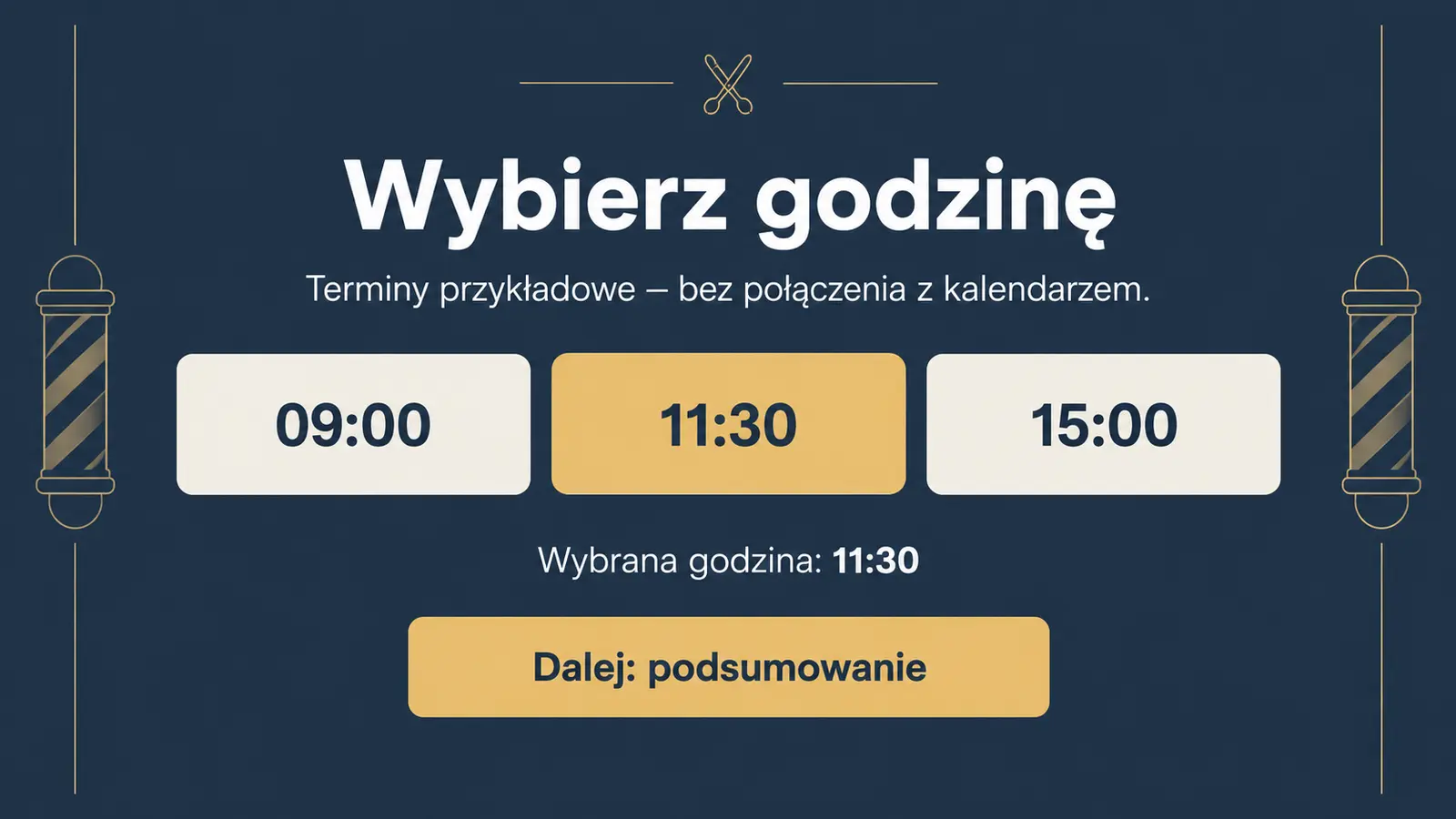 Projekt szablonu Rezerwacje dla barbera — sekcja Wybierz termin