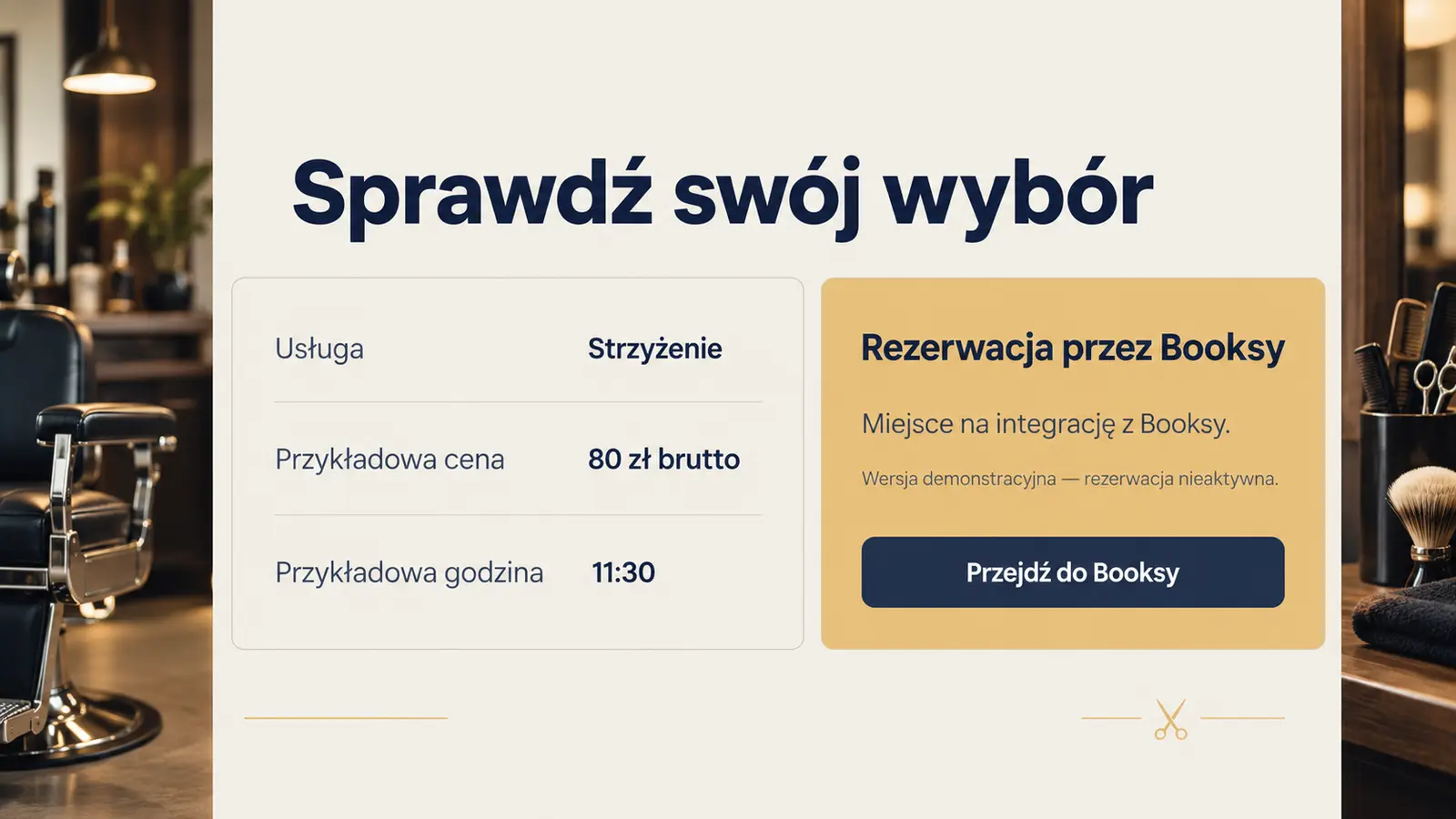 Projekt szablonu Rezerwacje dla barbera — sekcja Podsumowanie rezerwacji