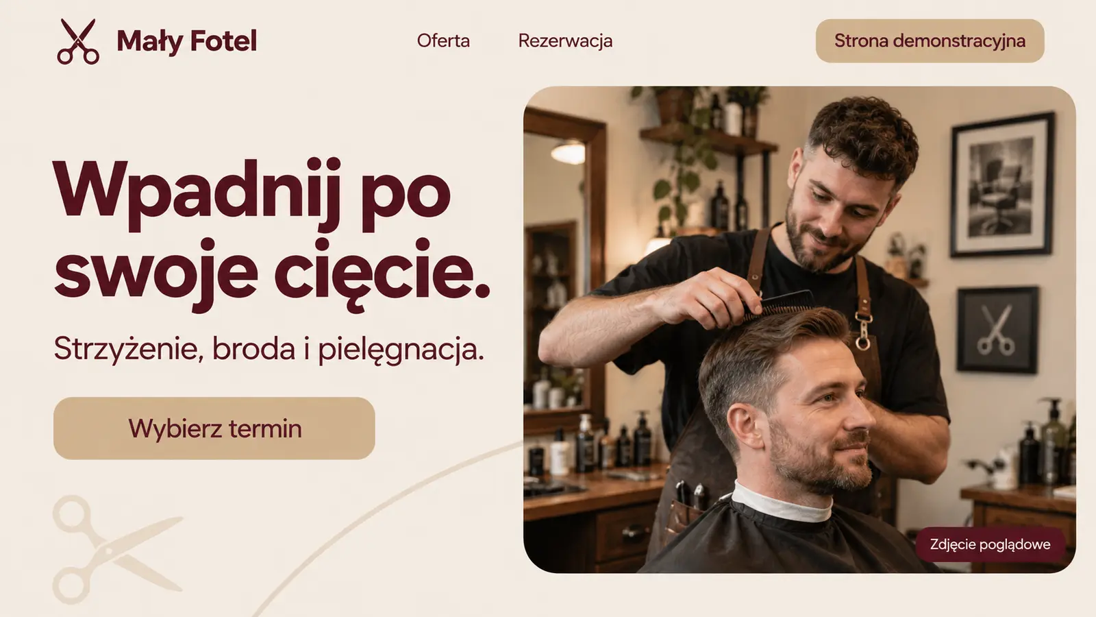 Projekt szablonu Wizytówka dla barbera — sekcja Mały Fotel