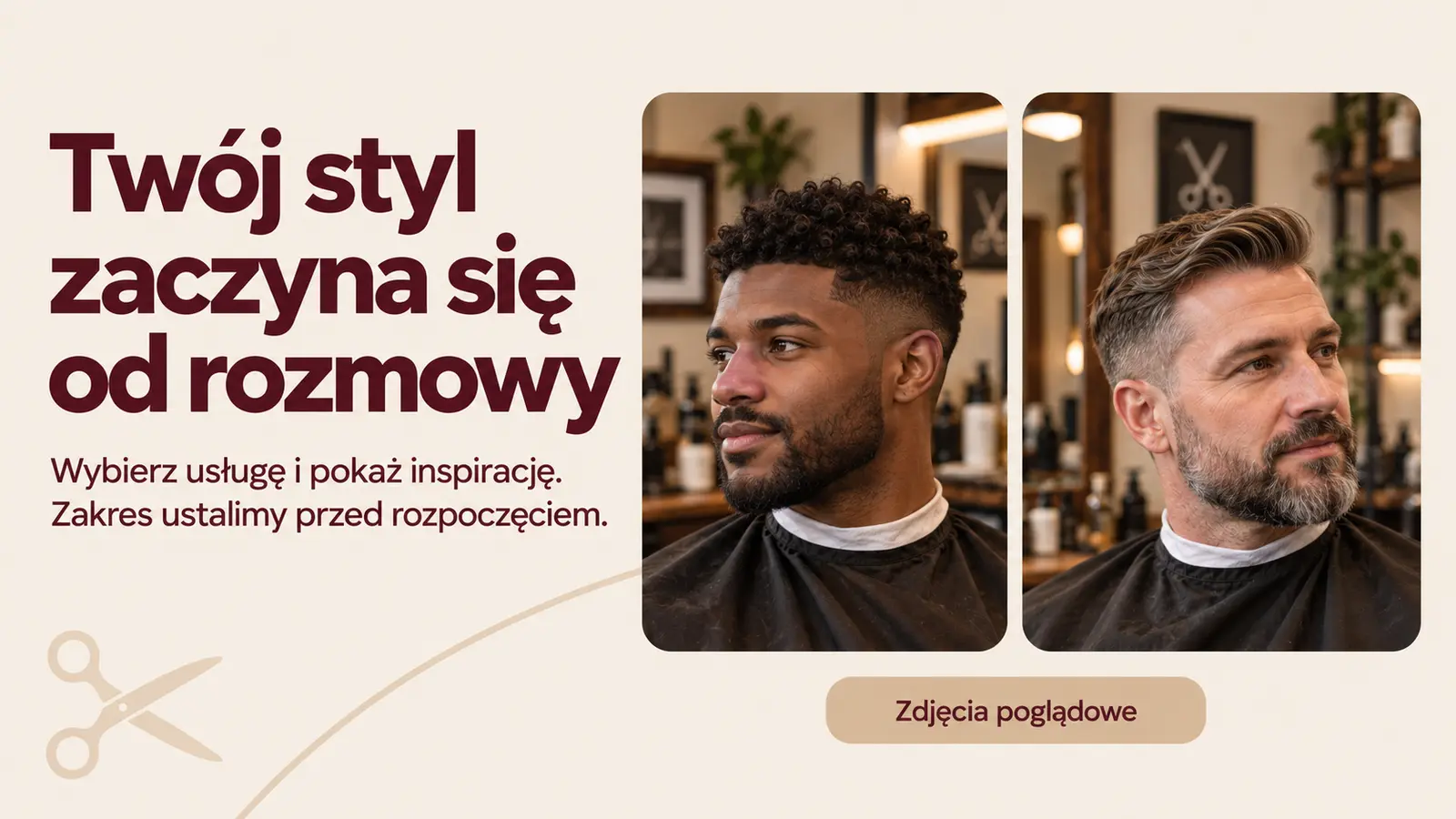 Projekt szablonu Wizytówka dla barbera — sekcja Przed wizytą