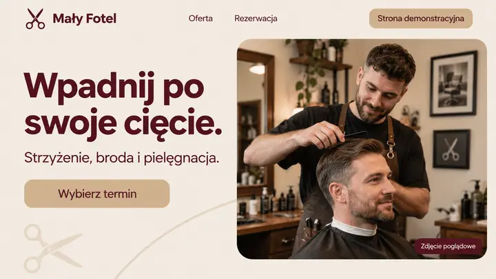 Projekt szablonu Wizytówka dla branży Barber — pierwszy ekran