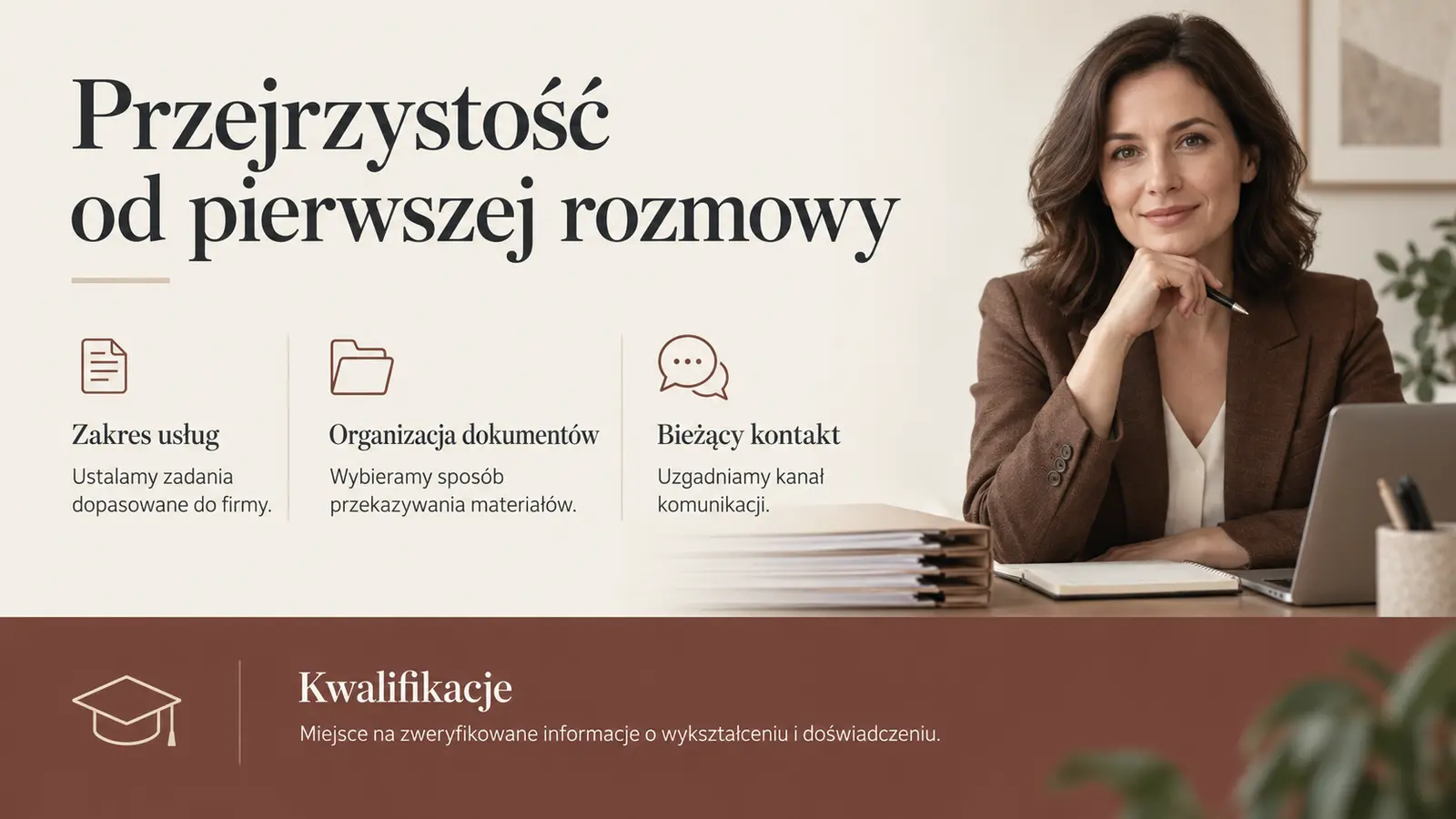 Projekt szablonu Ekspert dla biura rachunkowego — sekcja Przejrzyste ustalenia