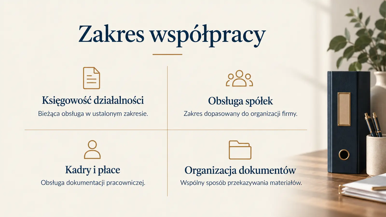 Projekt szablonu Klasyczny dla biura rachunkowego — sekcja Zakres usług