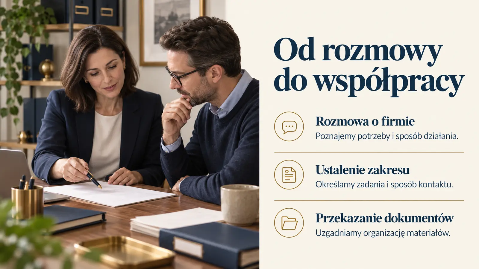 Projekt szablonu Klasyczny dla biura rachunkowego — sekcja Jak zaczynamy