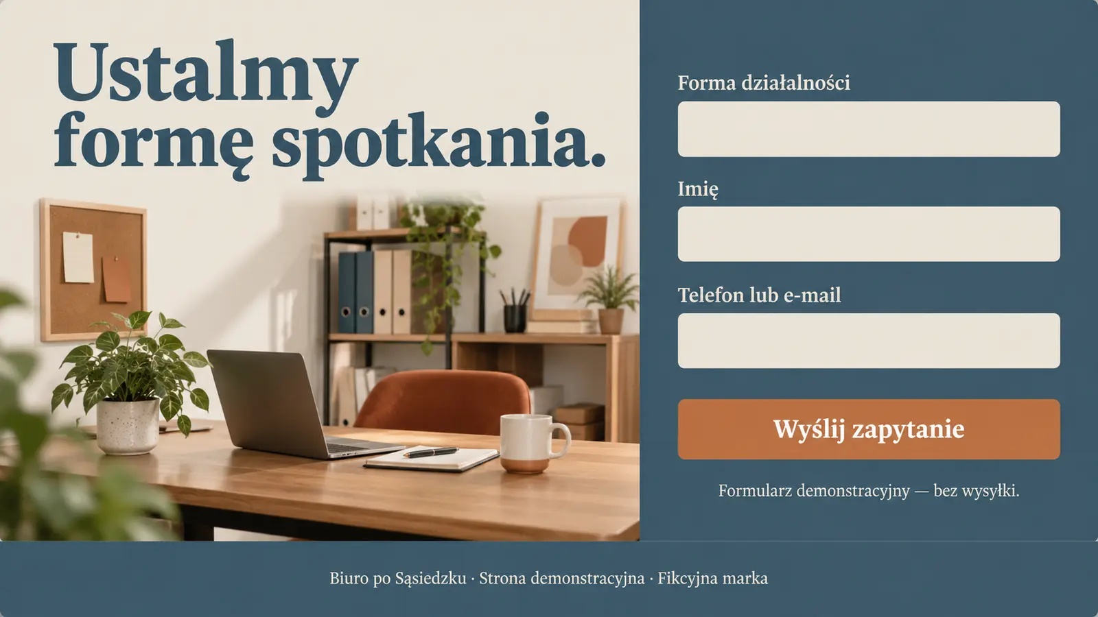Projekt szablonu Lokalny dla biura rachunkowego — sekcja Umów kontakt