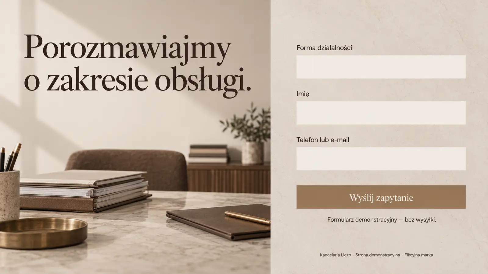 Projekt szablonu Premium dla biura rachunkowego — sekcja Rozpocznij rozmowę