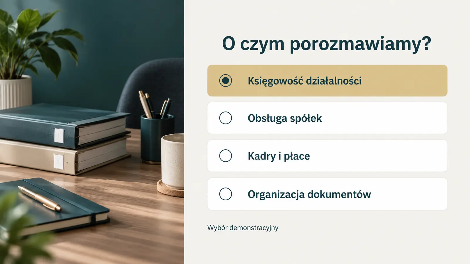 Projekt szablonu Rezerwacje dla biura rachunkowego — sekcja Temat rozmowy