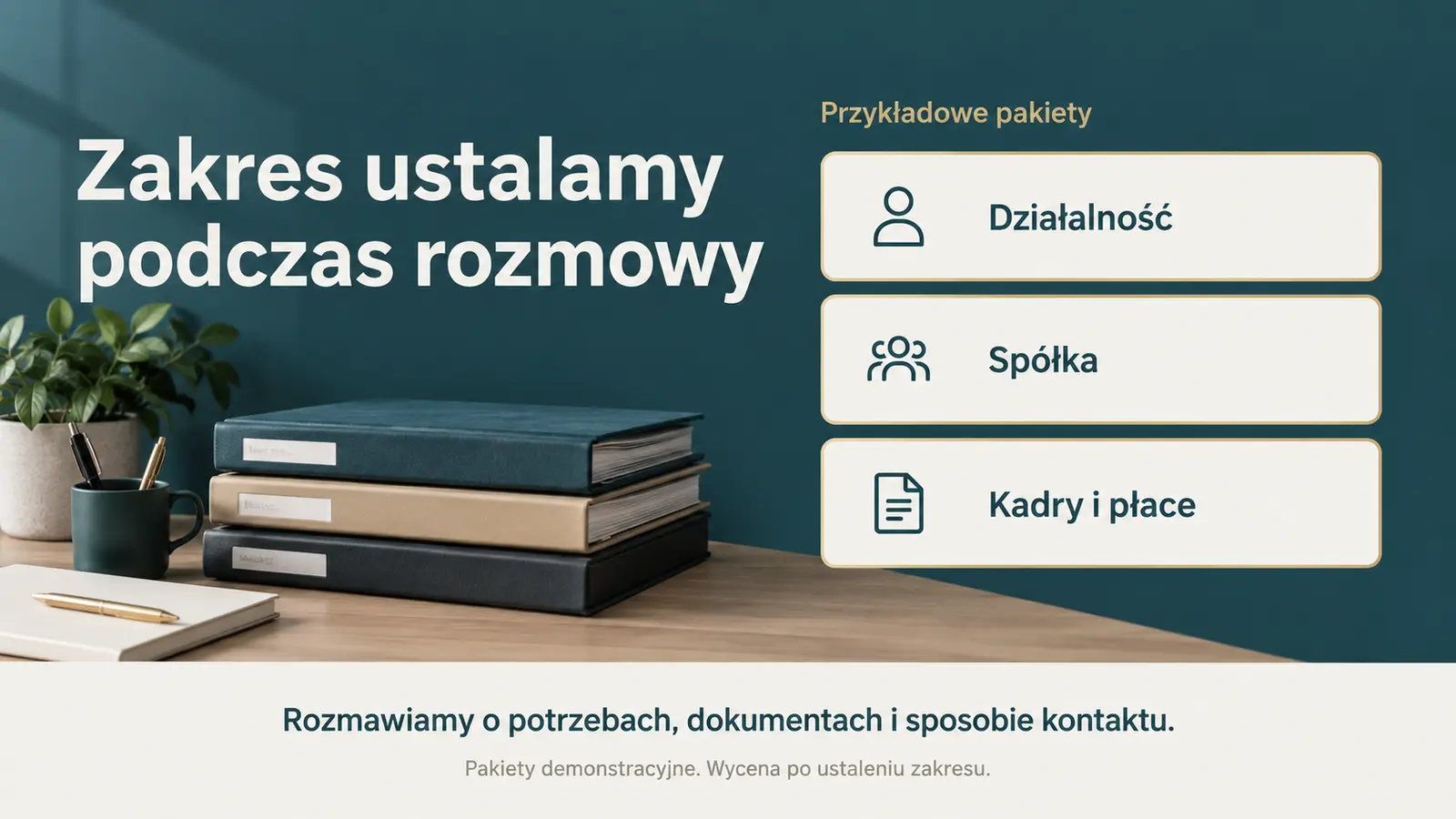 Projekt szablonu Rezerwacje dla biura rachunkowego — sekcja Zakres i pakiety
