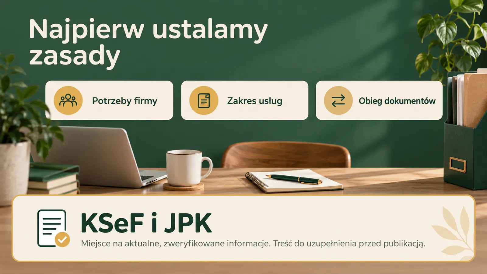 Projekt szablonu Wizytówka dla biura rachunkowego — sekcja Jak zaczynamy