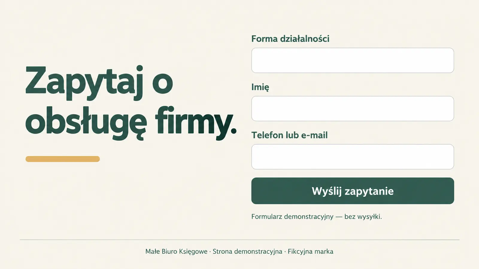 Projekt szablonu Wizytówka dla biura rachunkowego — sekcja Skontaktuj się