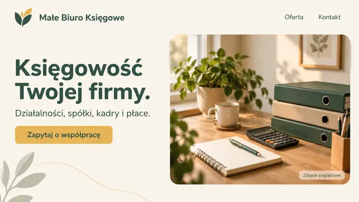 Projekt szablonu Wizytówka dla branży Biuro rachunkowe — pierwszy ekran