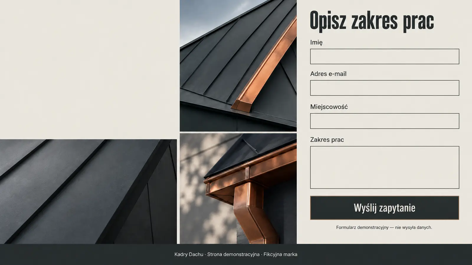 Projekt szablonu Galeria dla dekarza — sekcja Wycena