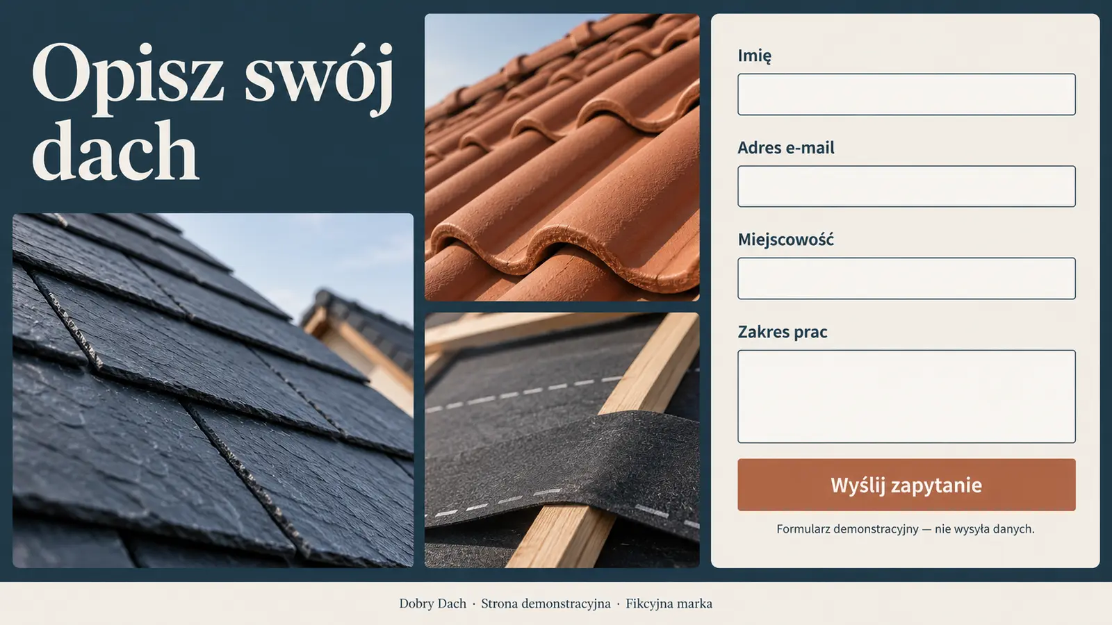 Projekt szablonu Klasyczny dla dekarza — sekcja Formularz wyceny