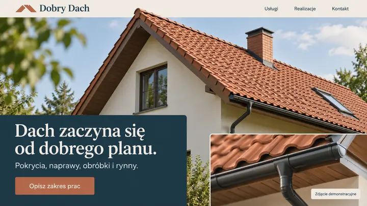 Projekt szablonu Klasyczny dla branży Dekarz — pierwszy ekran