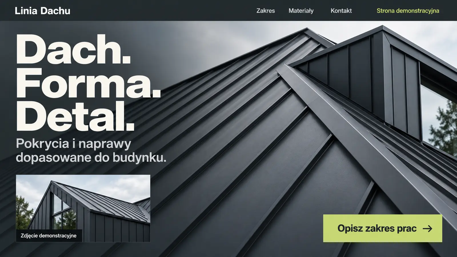 Projekt szablonu Nowoczesny dla dekarza — sekcja Linia Dachu