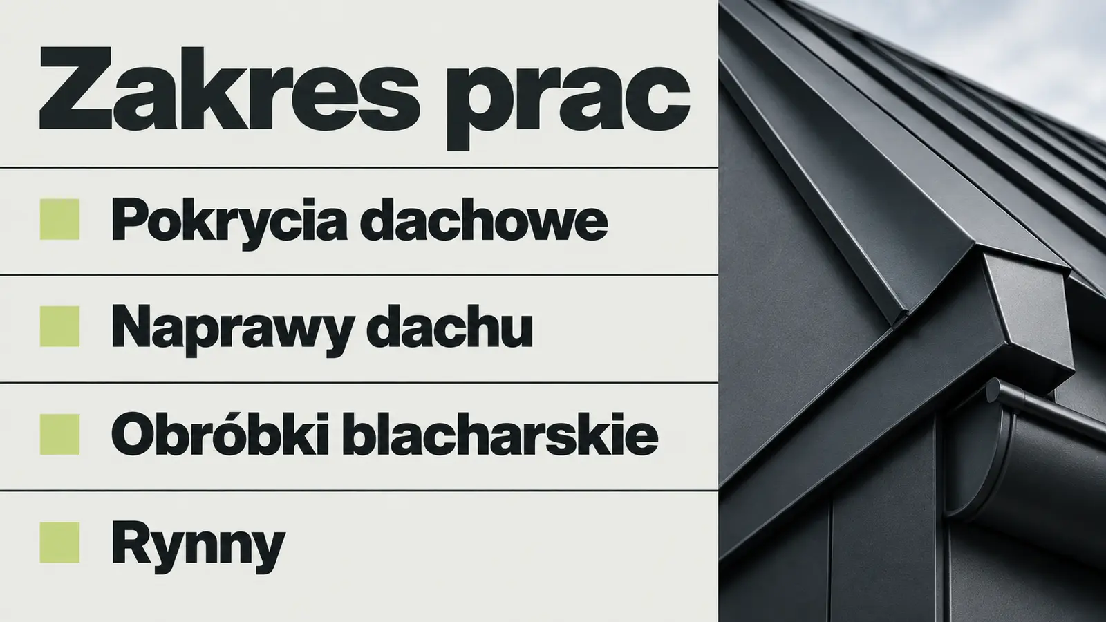 Projekt szablonu Nowoczesny dla dekarza — sekcja Zakres prac